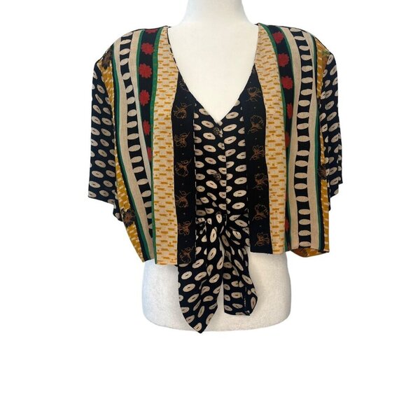 PC Private Club Vintage Funky Print Bohemian Art Deco Ladies Blouse Size M/L - Picture 1 of 7